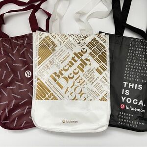 Lululemon Reusable Tote Bag Trio Maroon, White & Gold, Black Lot of 3